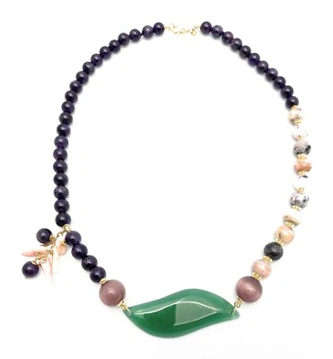 Collana diWa Jewels Madreperla Opale Rosa Centrale Foglia Agata Verde Argento - Immagine 1 di 4