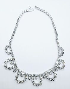 vintage kramer rhinestone necklace Silvertone With Clear Glass 15.5" N46