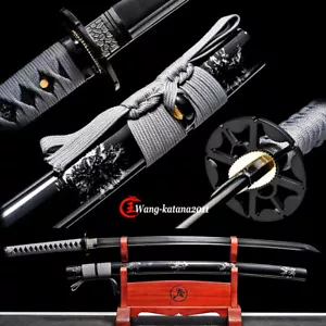 Katana negra hoja de acero de alto carbono afilada práctica espada samurai japonesa - Imagen 1 de 10