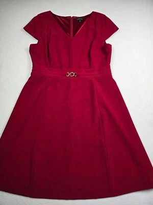 Tahari Arthur S Levine Red V-Neck Cap Sleeve Fit & Flare Dress Size 16 - Image 1 of 4