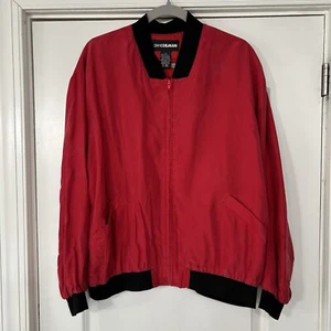 Vintage Diane Gilman 100% Silk Bomber Jacket Red & Black Trim VGC - Picture 1 of 12