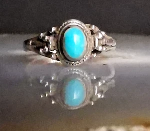 Ring Silber 925 Achat blau fein anmutig zierlich 14mm vintage Kinder ? Ring - Bild 1 von 6