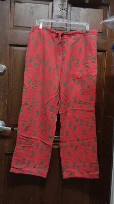 Old Navy Red Cotton Flannel Pajama Lounge Pants Green Deer Print Men's Size L - Image 1 of 3