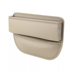 Car Seat Gap Filler Organizer Front Console Side Leather Storage Pocket Beige - Picture 1 of 2