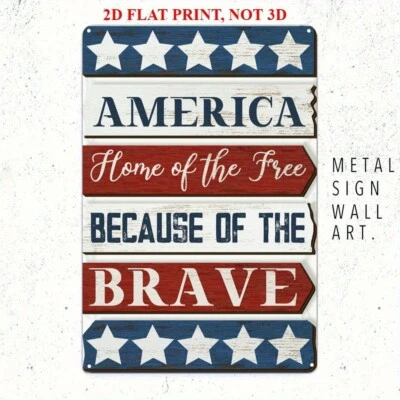 American Flag Inspired Patriotic 4th July Man Cave Bar Wall Décor Metal Tin Sign - Image 1 of 4