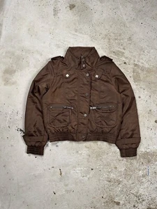 Vintage Y2K braun Allzweckbomberjacke kurz geschnitten Kapuzenarchiv japanisch - Bild 1 von 11