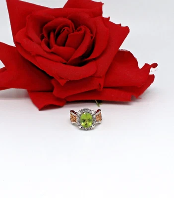 Anillo de plata esterlina nuevo sin etiquetas con halo de peridoto DK talla 6 5,42 g CAT CHARITY Foto 1 de 2