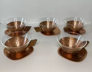 5 tazas de té de vidrio Schott & Gen Jena 5 platos portacobre de teca Bauhaus Wagenfeld - Imagen 1 de 11
