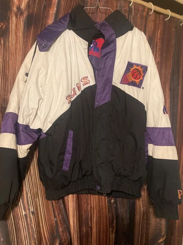 Vintage Pro Player Phoenix Suns Puffy Jacket Size 2XL White, Purple & Black Cover