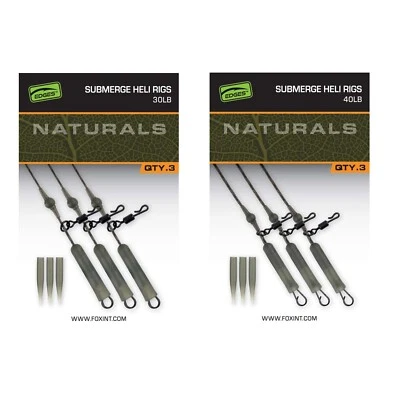 Fox Naturals Submerged Heli Rigs x3 Carp Fishing - All Breaking Strains - Image 1 of 4