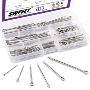 110Pcs 304 Stainless Steel Cotter Pin Clip Key Fastener Fitting Assortment Kit - Picture 1 of 11