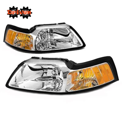 Faros de carcasa cromados para Ford Mustang 99-04 con reflector ámbar GT Cobra SVT 4,6 L Foto 1 de 2