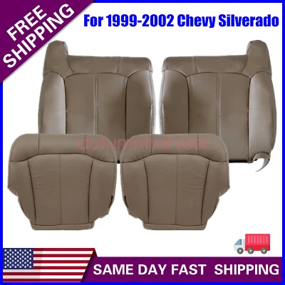 Se adapta a 99-02 Chevy Silverado 1500 2500 parte delantera inferior y trasera cubierta de asiento de cuero tostado Foto 1 de 4