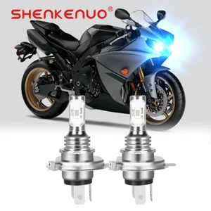 Motorcycle H4 LED Bulb 100W Hi/Low Beam Headlight 8000K Blue For Honda Yamaha US - Picture 1 of 12