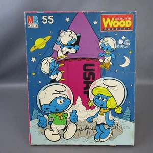 Vintage Smurfs Genuine Wood Jigsaw Puzzle 1982 Milton Bradley 55 Pieces - Picture 1 of 7