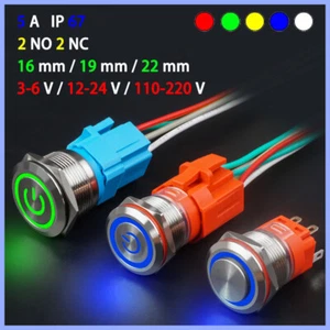 16/19/22mm Metal Push Button Switch Momentary Latching LED 3-220V ON/OFF 2NO 2NC - Picture 1 of 10