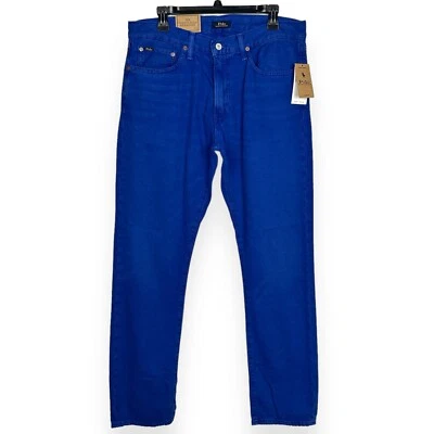 NUEVO Polo Ralph Lauren Varick Slim Recto Cáñamo Para Hombres 34x34 Denim Azul Jeans Azul Foto 1 de 4