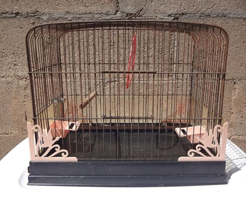 Vintage 1950's Retro Art Deco Pink Swan Bird Cage. Seed Water Cups. Seed Guards Cover