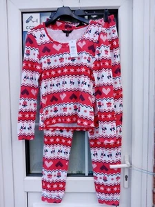 Lipsy of London festlicher Weihnachts-Schlafanzug rot/weiß Größe 16 - Bild 1 von 6
