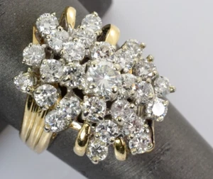 Vintage Diamond Cluster Ring in 14k Yellow Gold 2.36 Carats Size 9 - SPARKLE! - Picture 1 of 5