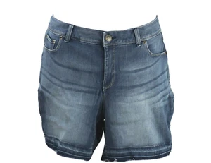 NWT Chelsea Studio Blue Plus Size 14W Shorts Denim Tummy Tuck Panels Frayed Hem - Picture 1 of 4