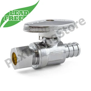 (10) 1/2" PEX Crimp x 3/8" OD Compr. Straight Stop Valves 1/4-Turn LEAD-FREE NSF - Picture 1 of 1
