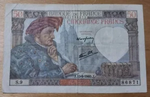 Billet 50 Fr Jacques Cœur 13.6.1940 Fay 19/1 Alph. S.9 1er Date TTB / VF !! - Imagen 1 de 2