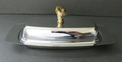 Kromex Silver Chrome Butter Dish with Glass Tray Insert Vintage - Image 1 of 4