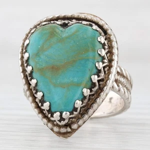Vintage Lab Created Turquoise Cabochon Heart Ring Sterling Silver Southwestern - Picture 1 of 9