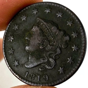 1819 Large Cent n.6 Rotated Reverse Coronet Head US Coin - Bild 1 von 2