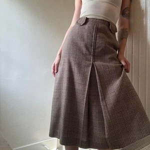 Vintage 70s Brown Plaid Houndstooth Straight Skirt Wool 60s Office Chic - Bild 1 von 8