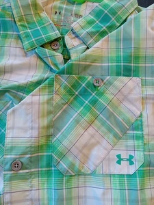 Under Armour Shirt Mens XL Green Plaid Loose Roll Tab Sleeve Heatgear Fishing - Picture 1 of 8