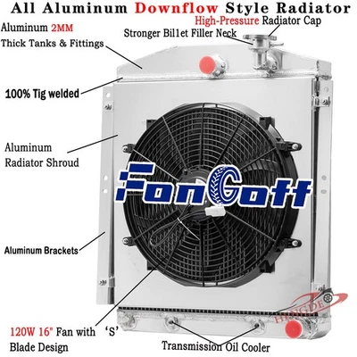 4 Row Radiator+Shroud Fan For 1948-1954 1949 Chevrolet GMC Truck 3100 3600 L6 - Image 1 of 4