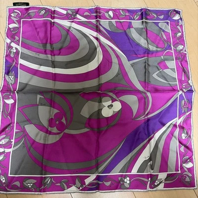 EMILIO PUCCI Silk Scarf Purple Gray White Pink Geometric Print Made in Italy - Image 1 of 4