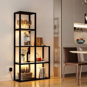 Display Shelf with LED Light Standing Floor Lamp with Glass Storage Shelves f... - Picture 1 of 8
