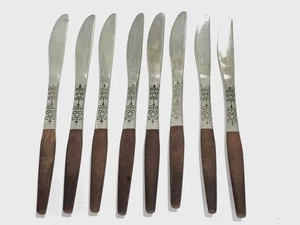 8 Interpur INR2 Stainless Knives Brown Faux Wood Handle Flatware MCM Japan - Picture 1 of 2