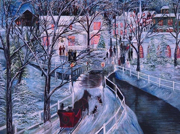 von Wening Art Christmas Caroler's Holiday Painting New York New England - Image 1 of 1