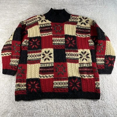 Suéter De Colección Jones New York Mujeres 3X Tejido a Mano Lana Pesado Vacaciones Rojo Verde Crema Foto 1 de 4