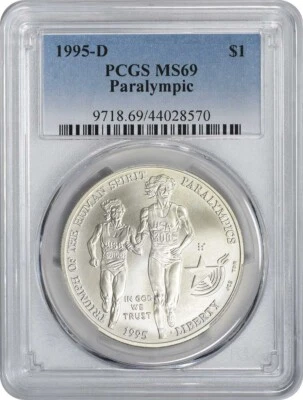 1995-D Blind Runner Paralympic Silver Commemorative Dollar MS69 PCGS - Image 1 of 2