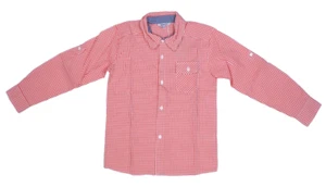 Bienzo Boys Cotton Orange Plaid Roll Up Sleeve Button Down Shirt Youth 9/10 - Picture 1 of 10