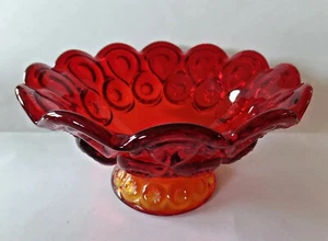 Vintage Amberina Moon & Stars Compote Footed Glass Candy Dish Deep Red Yellow - Picture 1 of 8