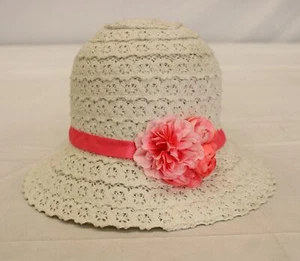 LC WAIKIKI Girl's Standard Fit Sun Hat With Flower JW7 White/Pink Size 52cm - Picture 1 of 6