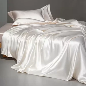 Silk Washed Silk Bedding Sets 4pcs Silky Duvet Cover Flat Sheet 2 Pillowcases - Picture 1 of 31