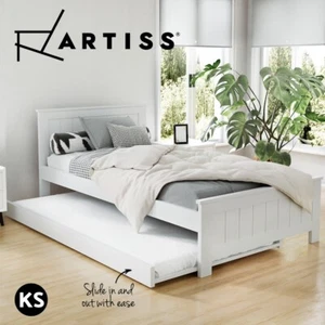 Artiss Bed Frame King Single Size Wooden Trundle Mattress Base Daybed White - Picture 1 of 11