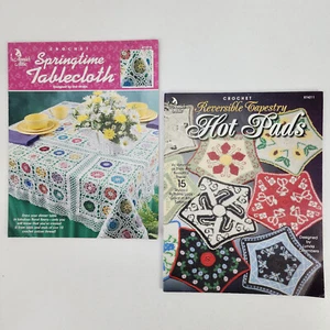 Lot 2 Annies Attic Crochet Pattern Booklet Tapestry Hot Pads & Spring Tablecloth - Picture 1 of 12