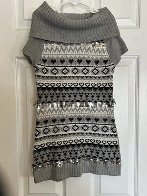 Heart N Crush Girls Sweater Short Sleeve Gray Black Silver SZ Kids M 10/12 - Image 1 of 4