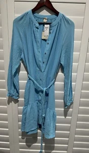 magaschoni 100% Organic Cotton Belted Button Front Flounce Gauze Dress NWT S - Picture 1 of 7