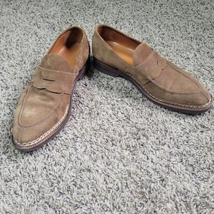 Mocasines Bontoni $1400 de lujo italianos de gamuza marrón principio punta dividida centavo 8,5 - Imagen 1 de 10