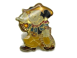 Western Style Mickey Mouse Pin Gold Tone - Picture 1 of 4