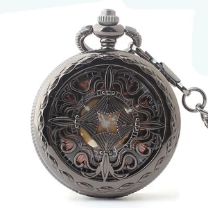 Vintage Mechanical Skeleton Steampunk Automatic Pocket Watch Roman Numerals Dial - Picture 1 of 5